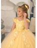 Off Shoulder Beaded Yellow 3D Lace Tulle Flower Girl Dress